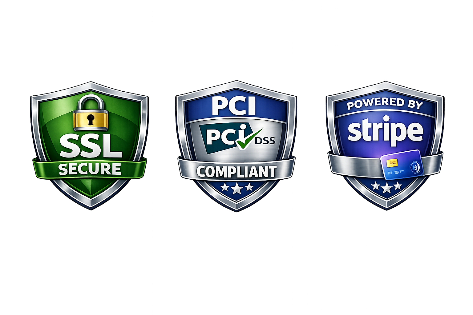 Security Badges - SSL Secure, PCI DSS Compliant, Powered by Stripe